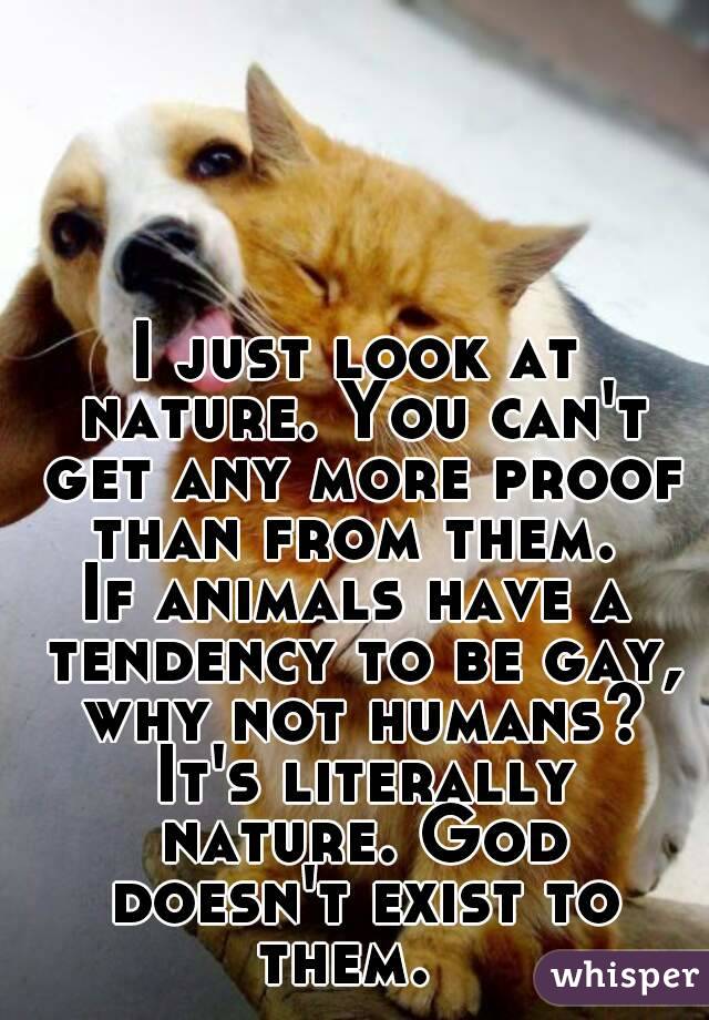 I just look at nature. You can't get any more proof than from them. 
If animals have a tendency to be gay, why not humans? It's literally nature. God doesn't exist to them.  