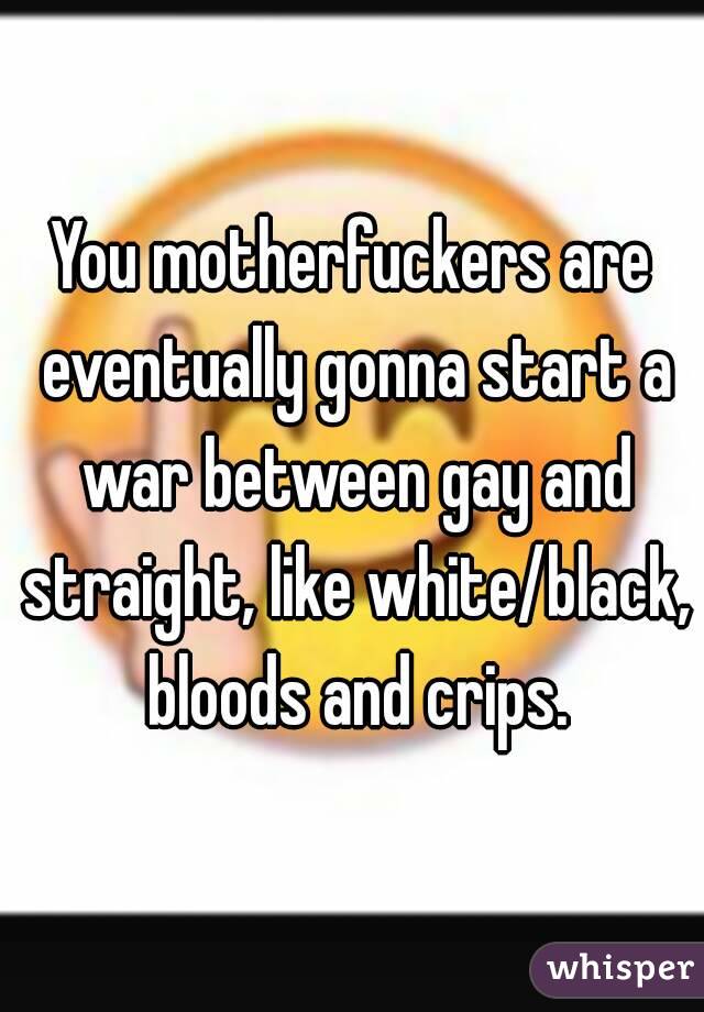 You motherfuckers are eventually gonna start a war between gay and straight, like white/black, bloods and crips.