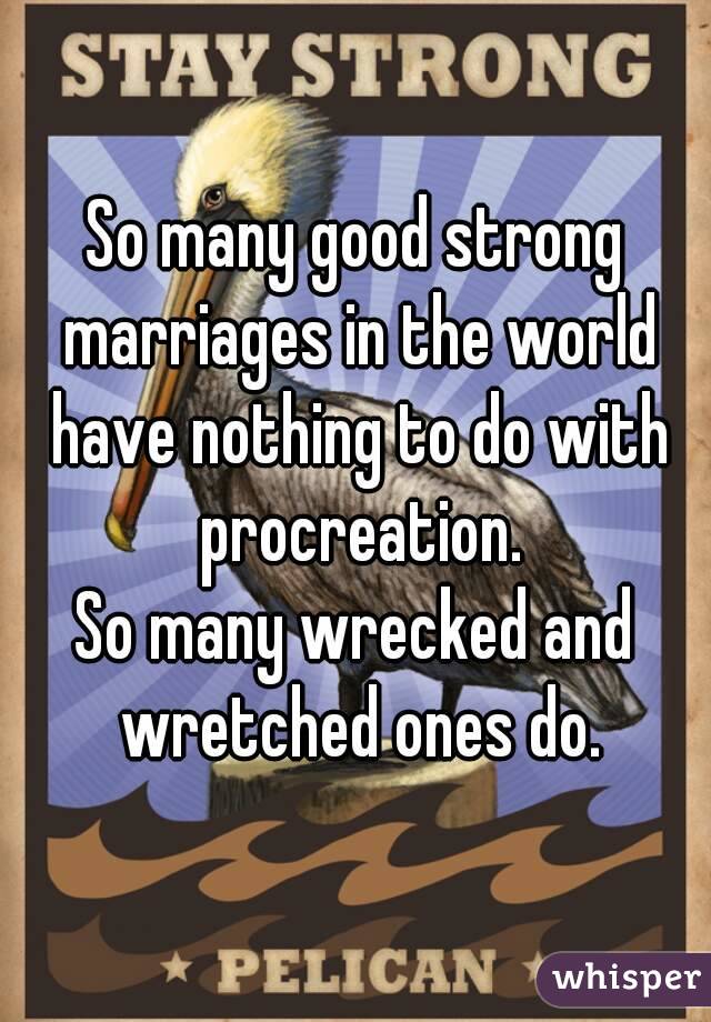 So many good strong marriages in the world have nothing to do with procreation.
So many wrecked and wretched ones do.

