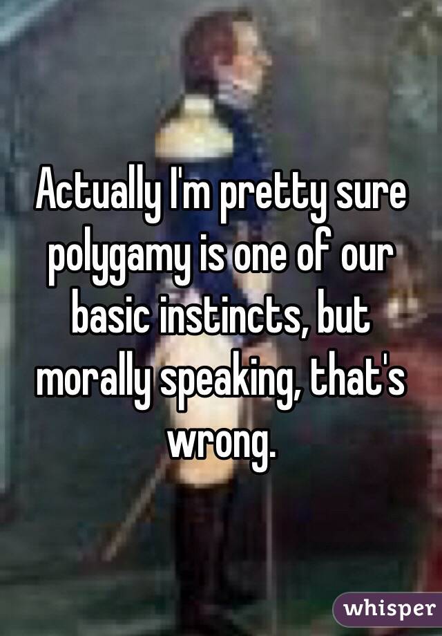 Actually I'm pretty sure polygamy is one of our basic instincts, but morally speaking, that's wrong.