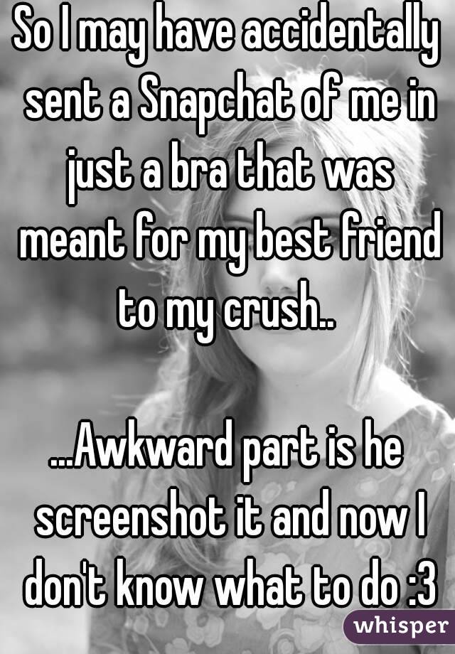 So I may have accidentally sent a Snapchat of me in just a bra that was meant for my best friend to my crush.. 

...Awkward part is he screenshot it and now I don't know what to do :3