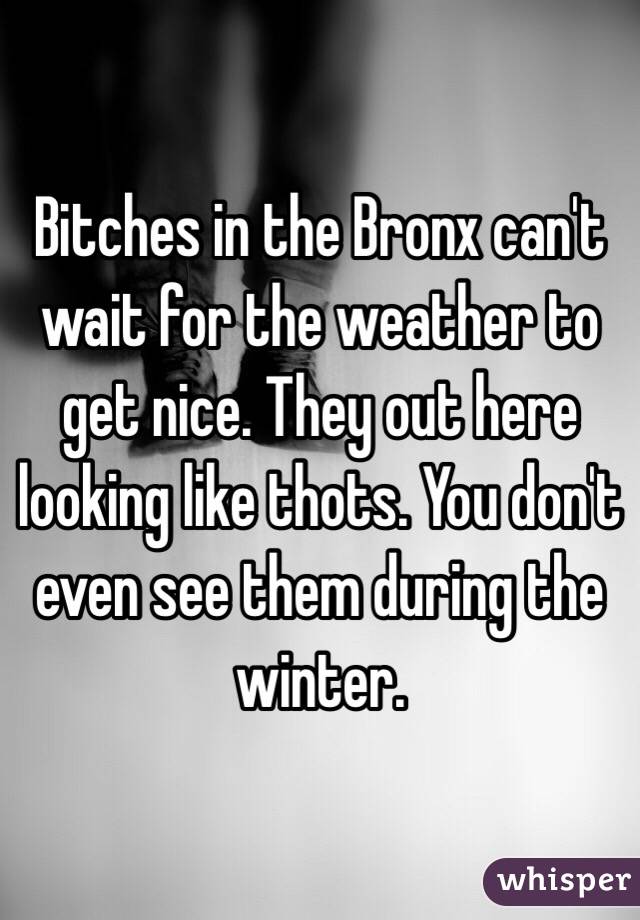  Bitches in the Bronx can't wait for the weather to get nice. They out here looking like thots. You don't even see them during the winter.