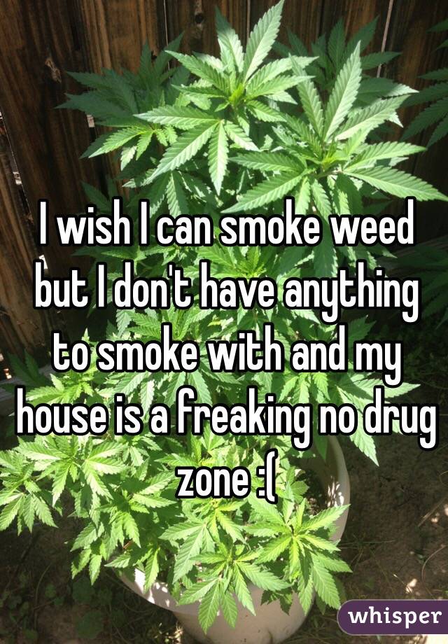 I wish I can smoke weed but I don't have anything to smoke with and my house is a freaking no drug zone :(