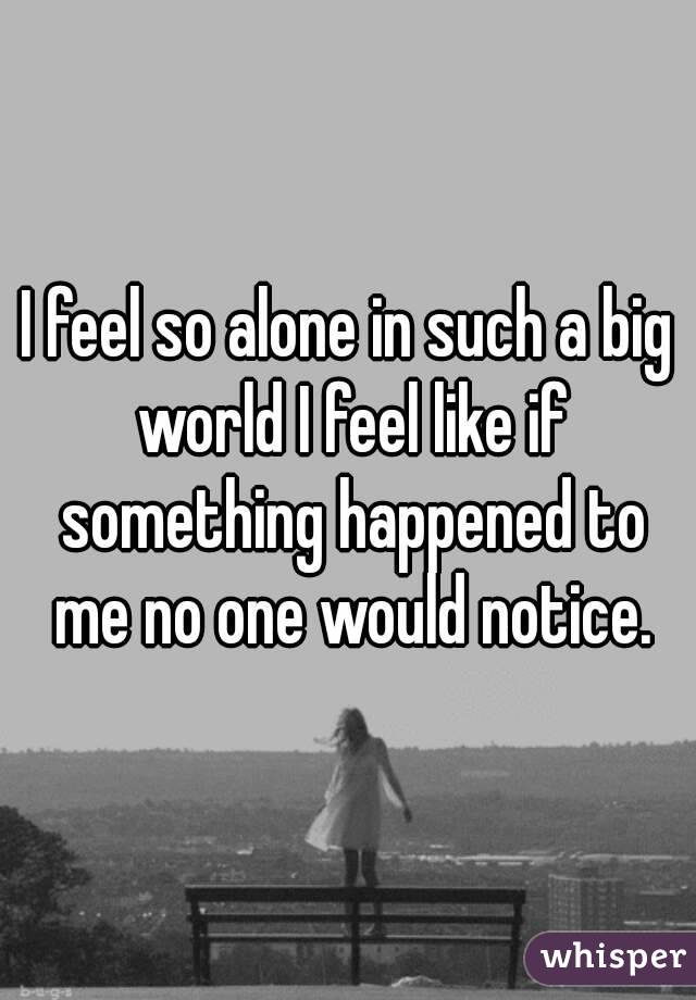I feel so alone in such a big world I feel like if something happened to me no one would notice.
