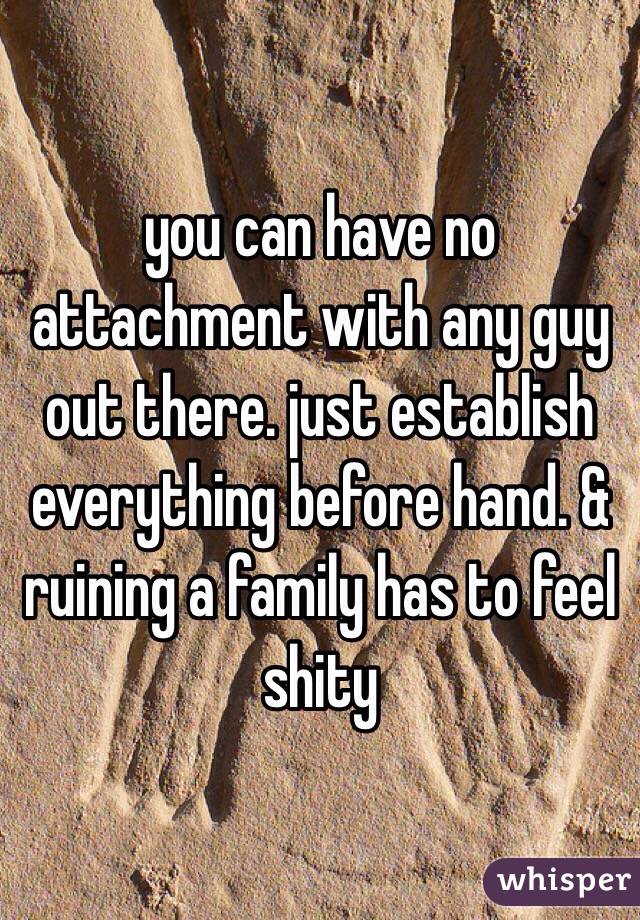 you can have no attachment with any guy out there. just establish everything before hand. & ruining a family has to feel shity