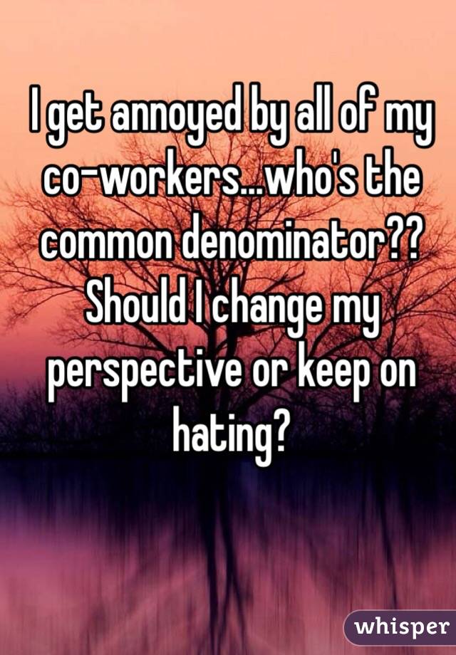 I get annoyed by all of my co-workers...who's the common denominator?? Should I change my perspective or keep on hating? 