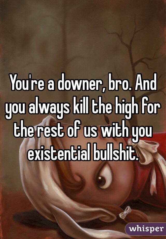 You're a downer, bro. And you always kill the high for the rest of us with you existential bullshit.