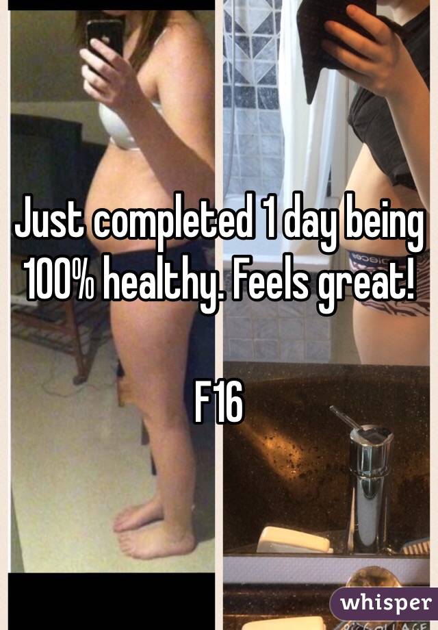 Just completed 1 day being 100% healthy. Feels great! 

F16
