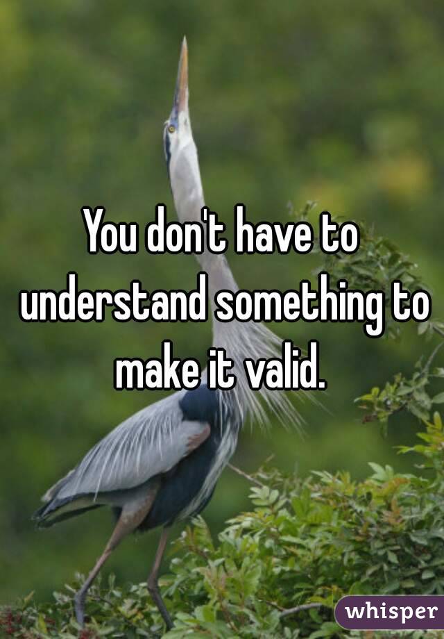 You don't have to understand something to make it valid. 