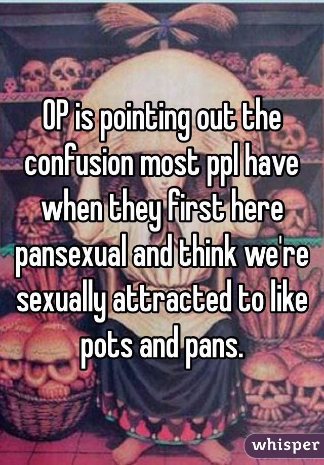 OP is pointing out the confusion most ppl have when they first here pansexual and think we're sexually attracted to like pots and pans.