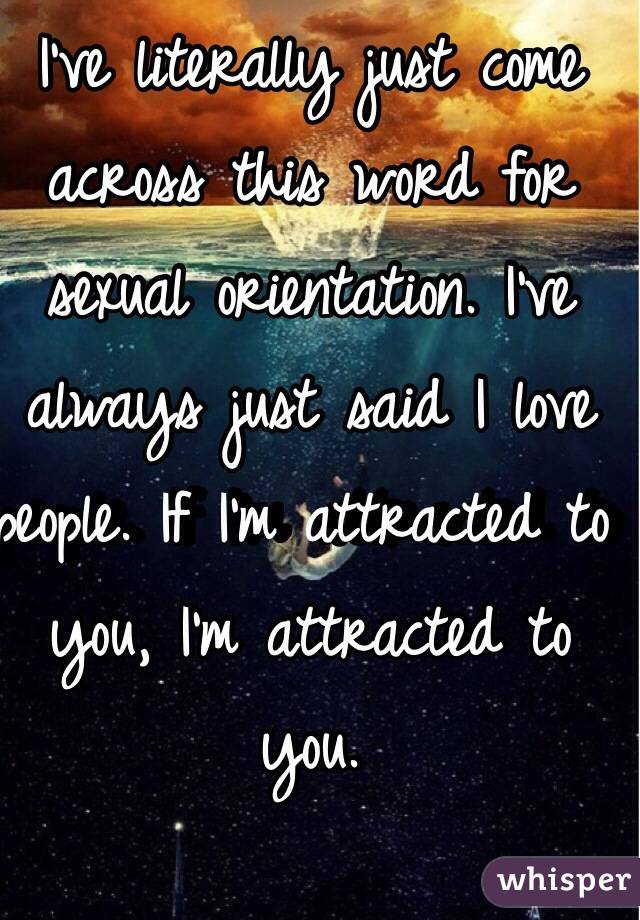 I've literally just come across this word for sexual orientation. I've always just said I love people. If I'm attracted to you, I'm attracted to you.