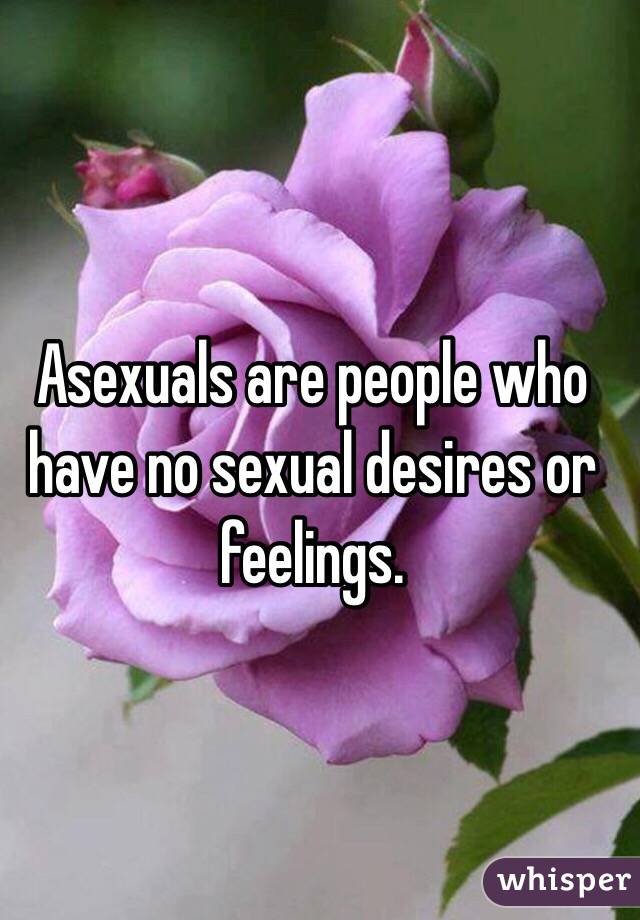 Asexuals are people who have no sexual desires or feelings.