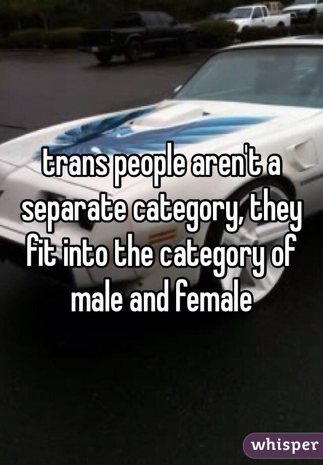 trans people aren't a separate category, they fit into the category of male and female