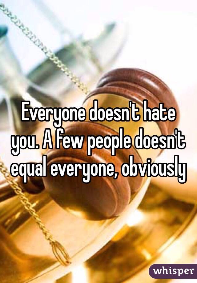  Everyone doesn't hate you. A few people doesn't equal everyone, obviously 