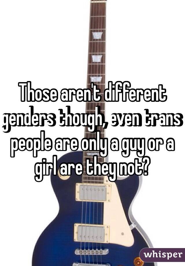 Those aren't different genders though, even trans people are only a guy or a girl are they not?