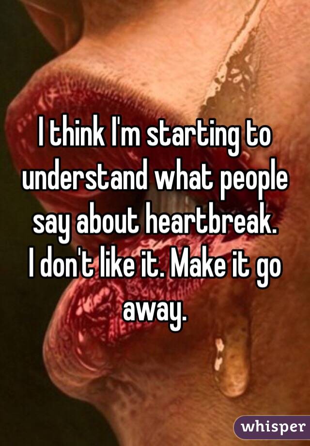 I think I'm starting to understand what people say about heartbreak.
I don't like it. Make it go away.