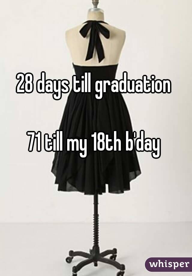 28 days till graduation 

71 till my 18th b'day 