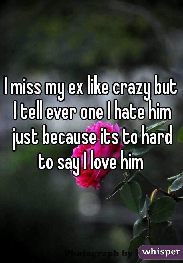 I miss my ex like crazy but I tell ever one I hate him just because its to hard to say I love him 