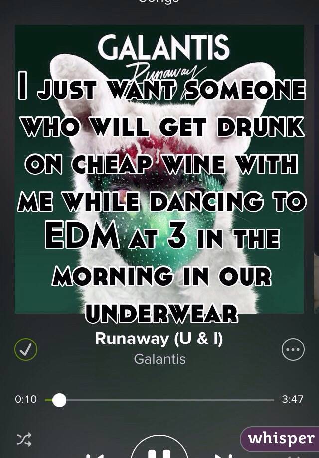 I just want someone who will get drunk on cheap wine with me while dancing to EDM at 3 in the morning in our underwear