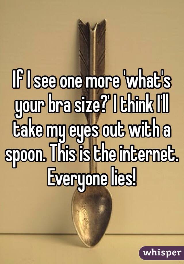 If I see one more 'what's your bra size?' I think I'll take my eyes out with a spoon. This is the internet. Everyone lies!
