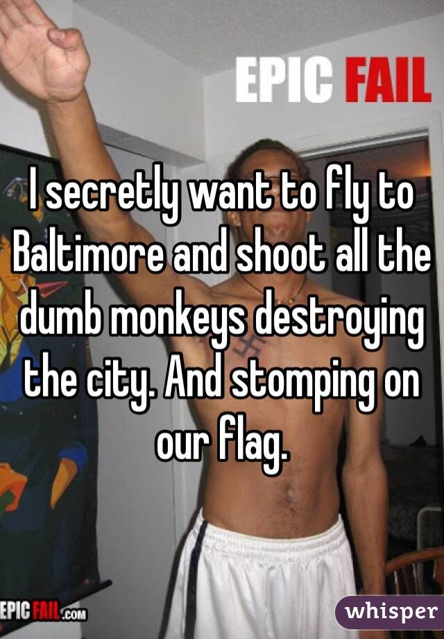 I secretly want to fly to Baltimore and shoot all the dumb monkeys destroying the city. And stomping on our flag.