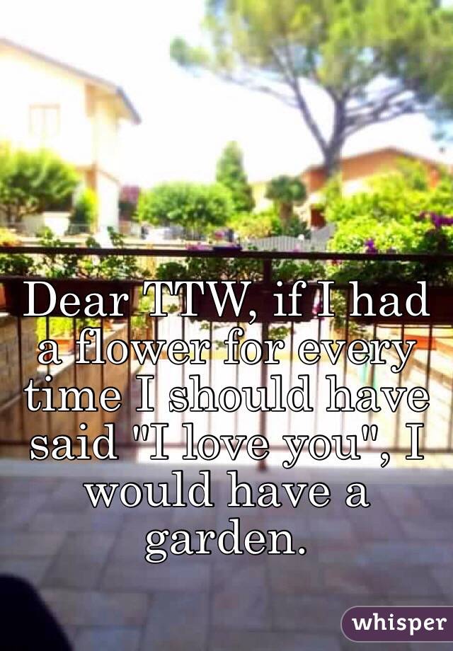 Dear TTW, if I had a flower for every time I should have said "I love you", I would have a garden.
