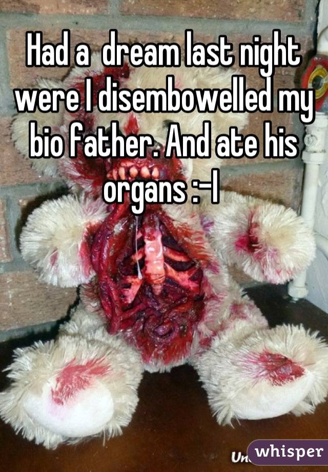 Had a  dream last night were I disembowelled my bio father. And ate his organs :-I 