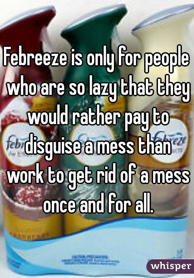Febreeze is only for people who are so lazy that they would rather pay to disguise a mess than work to get rid of a mess once and for all.