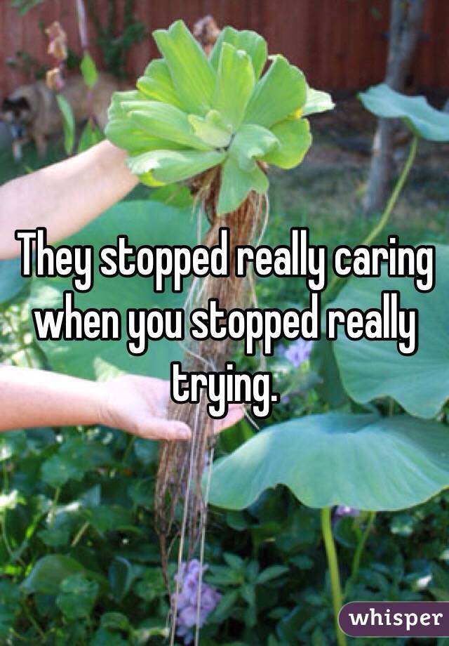 They stopped really caring when you stopped really trying.