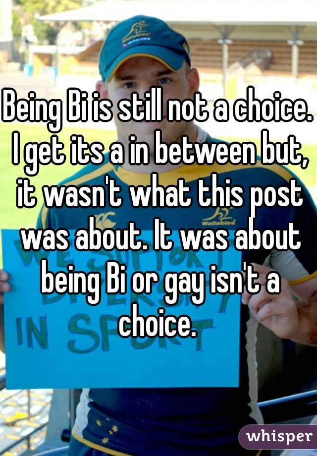 Being Bi is still not a choice. I get its a in between but, it wasn't what this post was about. It was about being Bi or gay isn't a choice. 