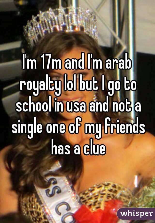 I'm 17m and I'm arab royalty lol but I go to school in usa and not a single one of my friends has a clue