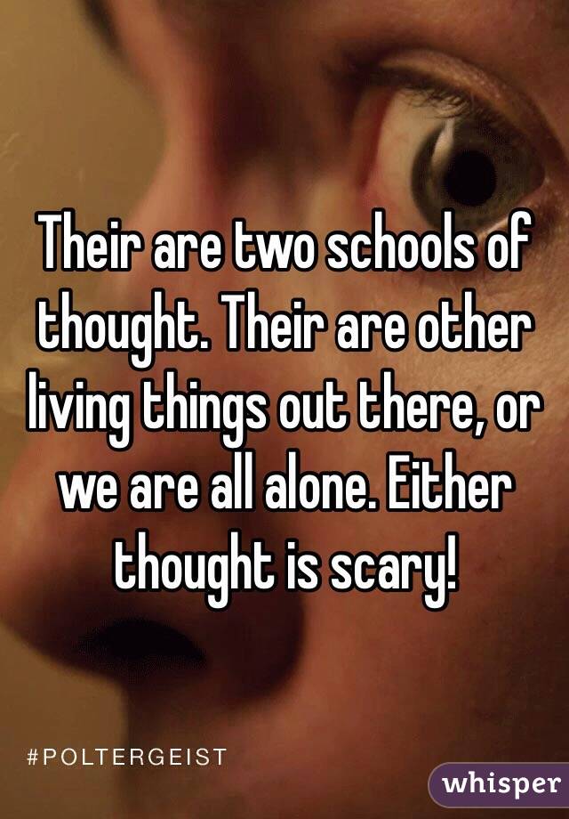 Their are two schools of thought. Their are other living things out there, or we are all alone. Either thought is scary!