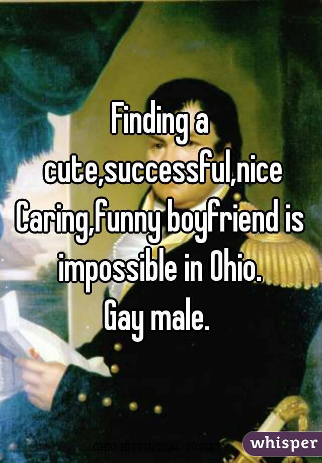 Finding a cute,successful,nice
Caring,funny boyfriend is impossible in Ohio. 
Gay male. 