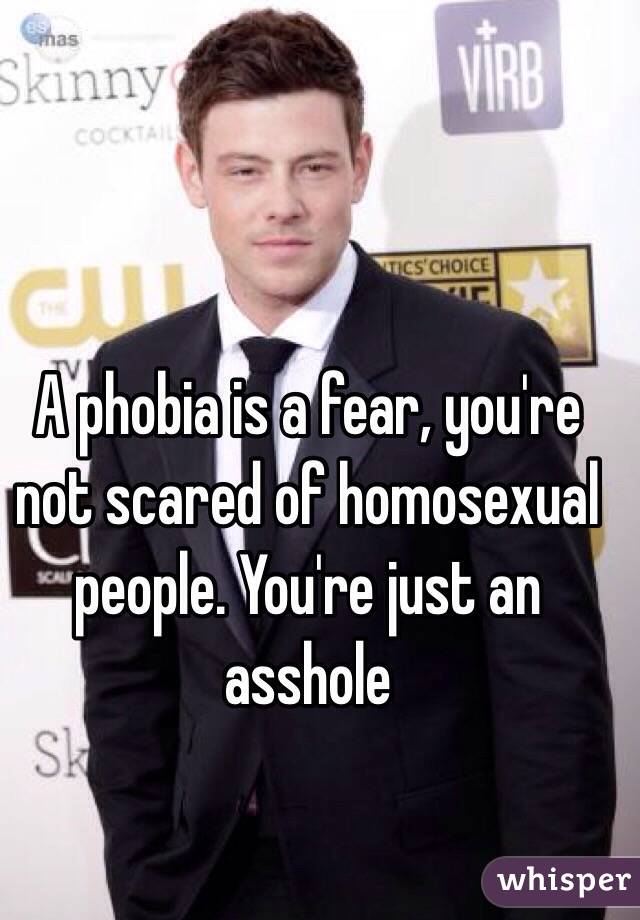 A phobia is a fear, you're not scared of homosexual people. You're just an asshole 