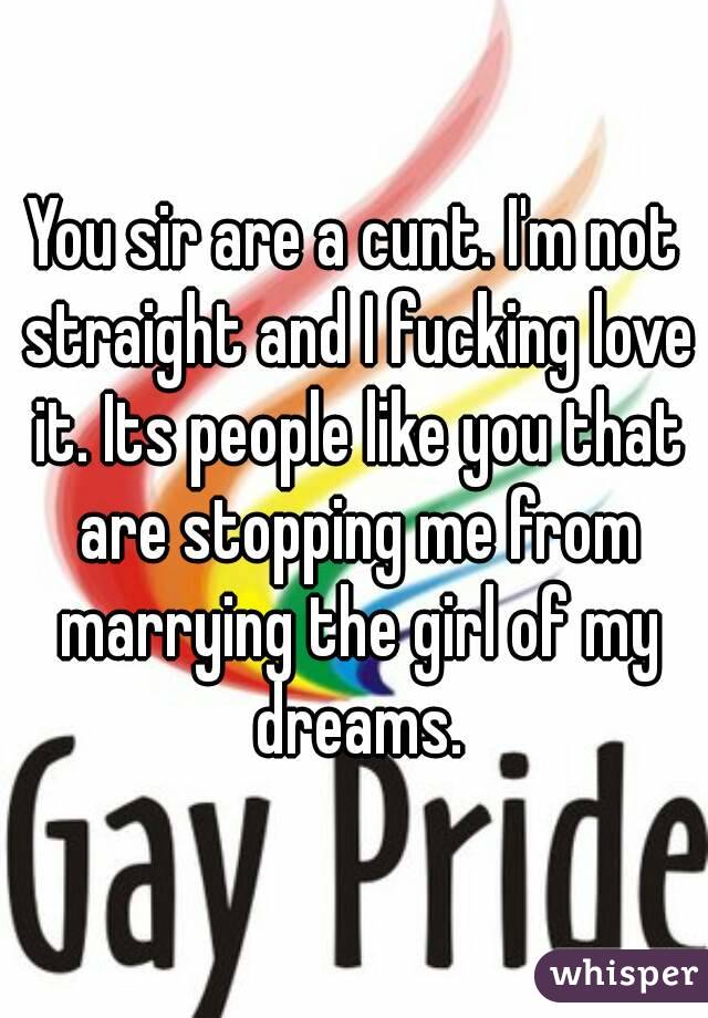 You sir are a cunt. I'm not straight and I fucking love it. Its people like you that are stopping me from marrying the girl of my dreams.