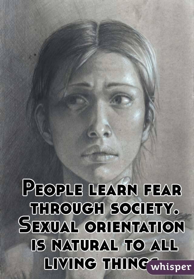 People learn fear through society.
Sexual orientation is natural to all living things.