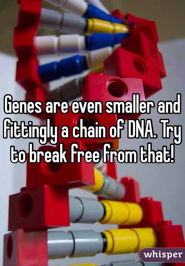 Genes are even smaller and fittingly a chain of DNA. Try to break free from that!