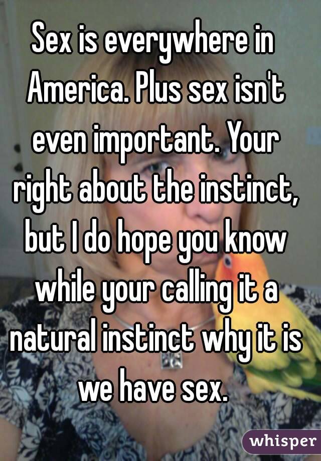 Sex is everywhere in America. Plus sex isn't even important. Your right about the instinct, but I do hope you know while your calling it a natural instinct why it is we have sex. 