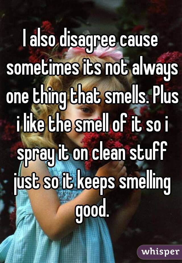 I also disagree cause sometimes its not always one thing that smells. Plus i like the smell of it so i spray it on clean stuff just so it keeps smelling good.