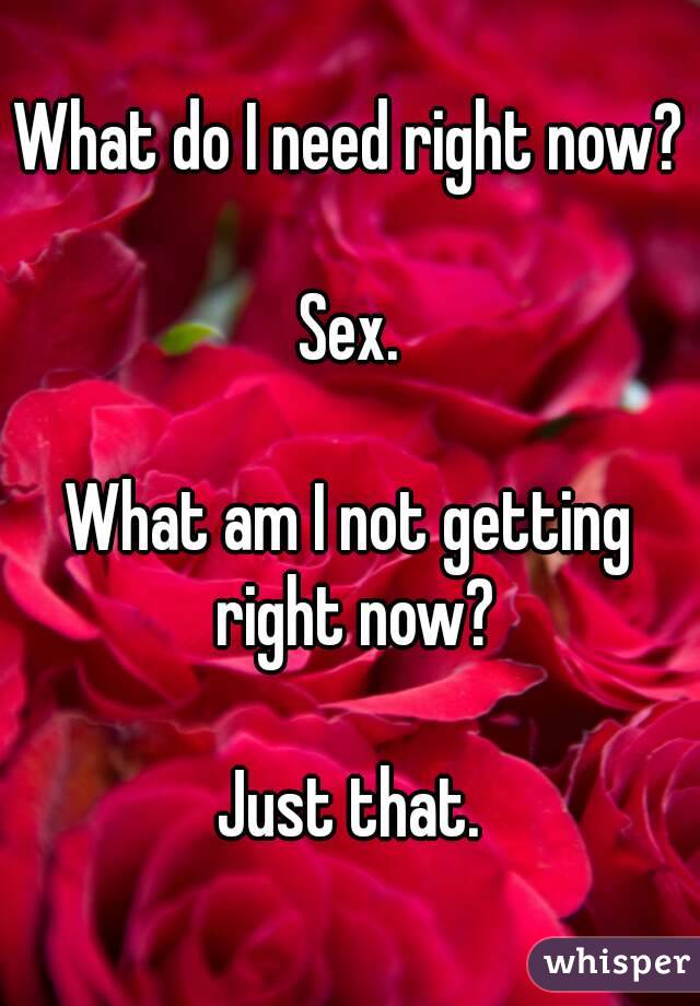 What do I need right now?

Sex.

What am I not getting right now?

Just that.