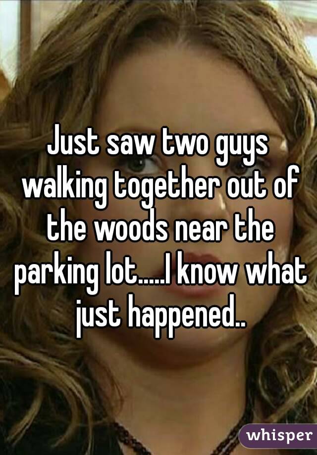 Just saw two guys walking together out of the woods near the parking lot.....I know what just happened..