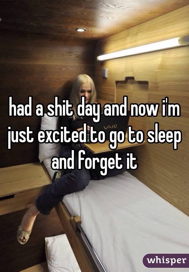 had a shit day and now i'm just excited to go to sleep and forget it 