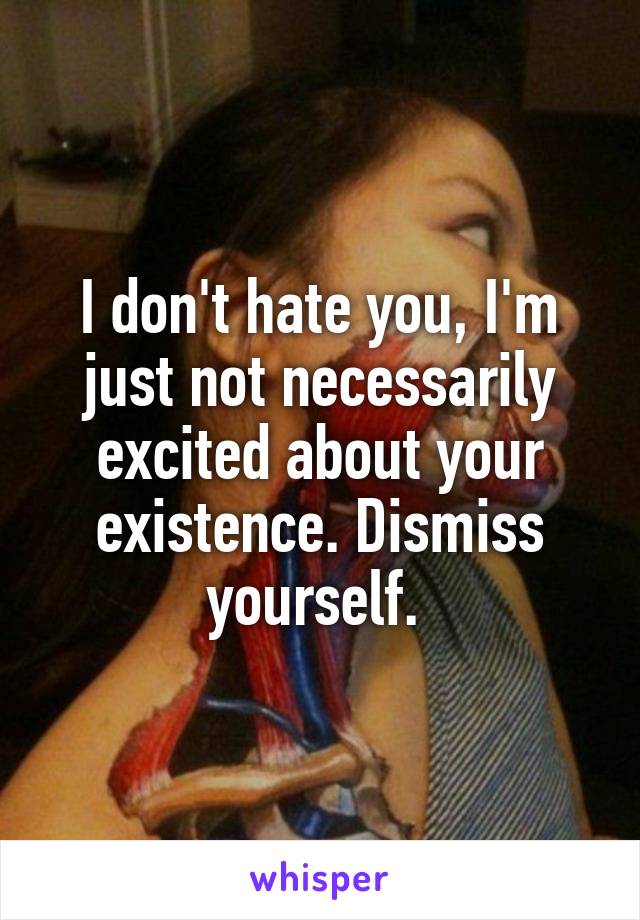 I don't hate you, I'm just not necessarily excited about your existence. Dismiss yourself. 