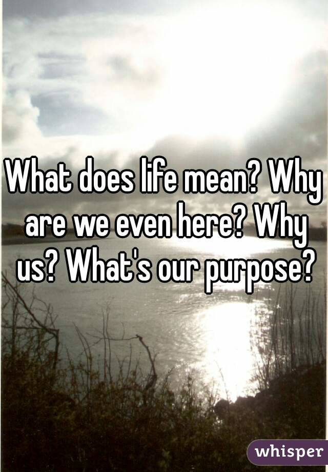 What does life mean? Why are we even here? Why us? What's our purpose?