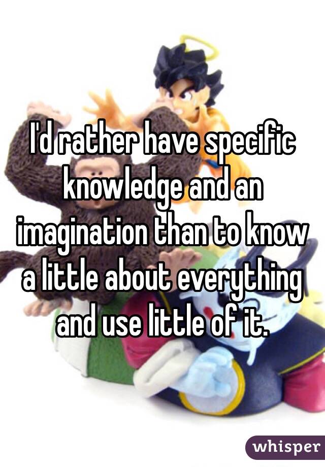 I'd rather have specific knowledge and an imagination than to know a little about everything and use little of it. 