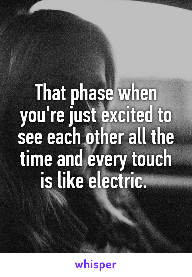 That phase when you're just excited to see each other all the time and every touch is like electric. 