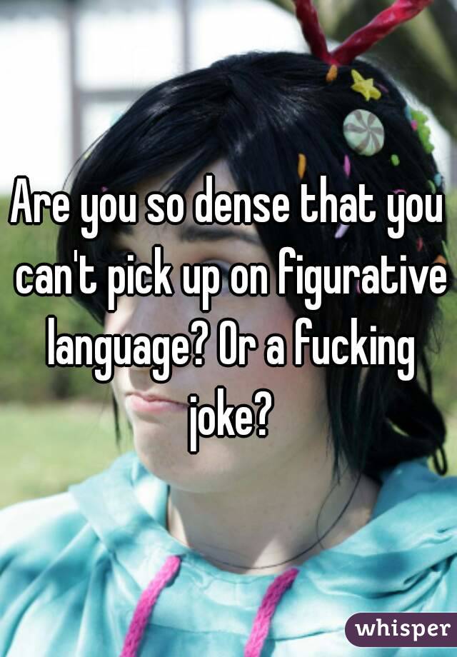 Are you so dense that you can't pick up on figurative language? Or a fucking joke?