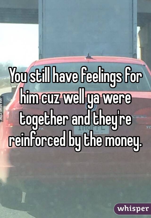 You still have feelings for him cuz well ya were together and they're reinforced by the money. 