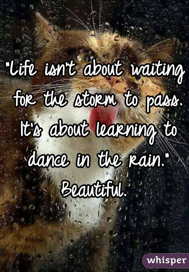 "Life isn't about waiting for the storm to pass. It's about learning to dance in the rain."
Beautiful.