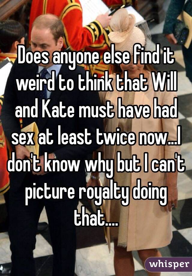 Does anyone else find it weird to think that Will and Kate must have had sex at least twice now...I don't know why but I can't picture royalty doing that....